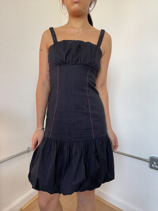 Black Pinstripe Bubble Midi Dress