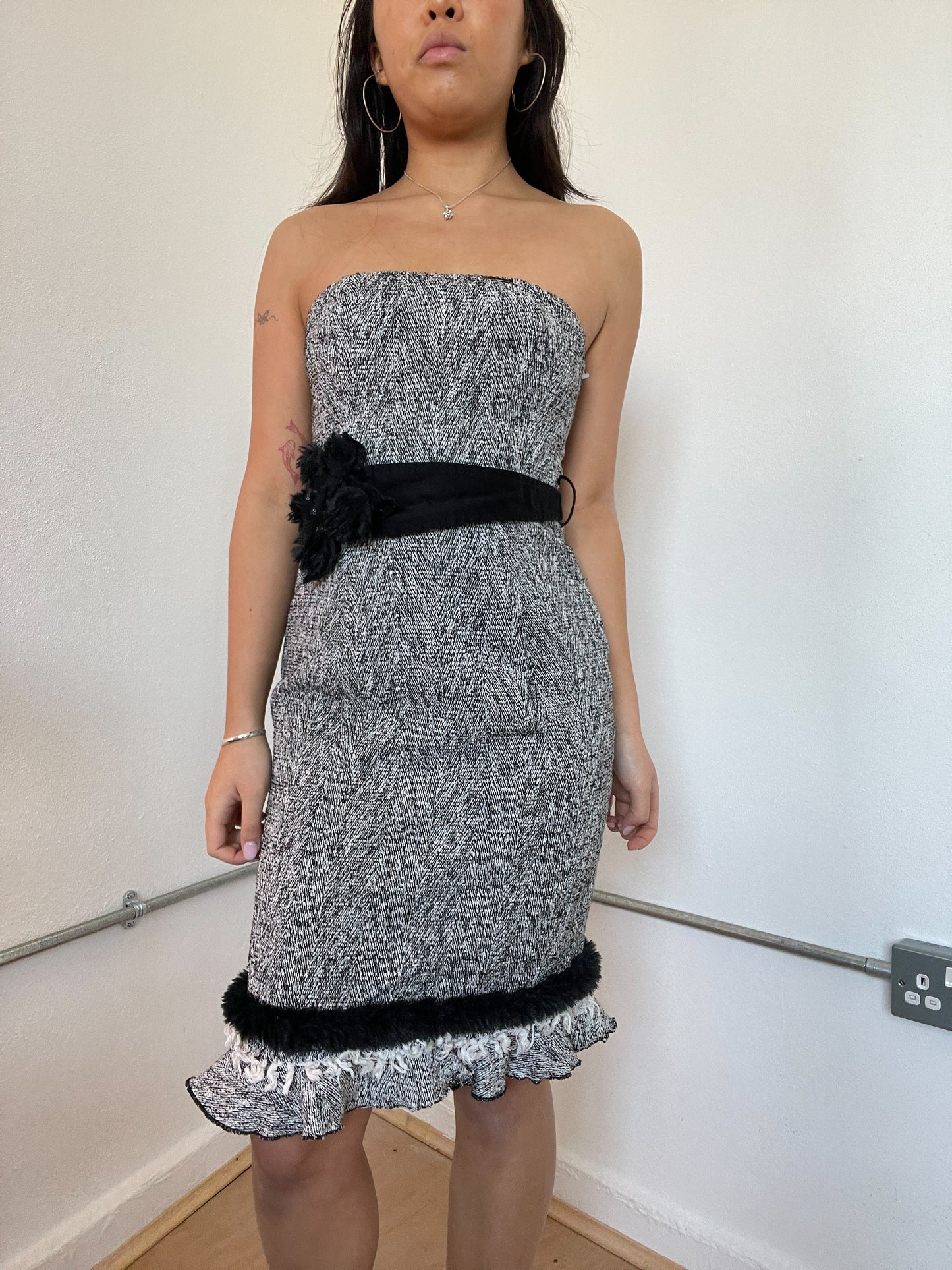 Grey Two Toned Bandeau Midi Dress