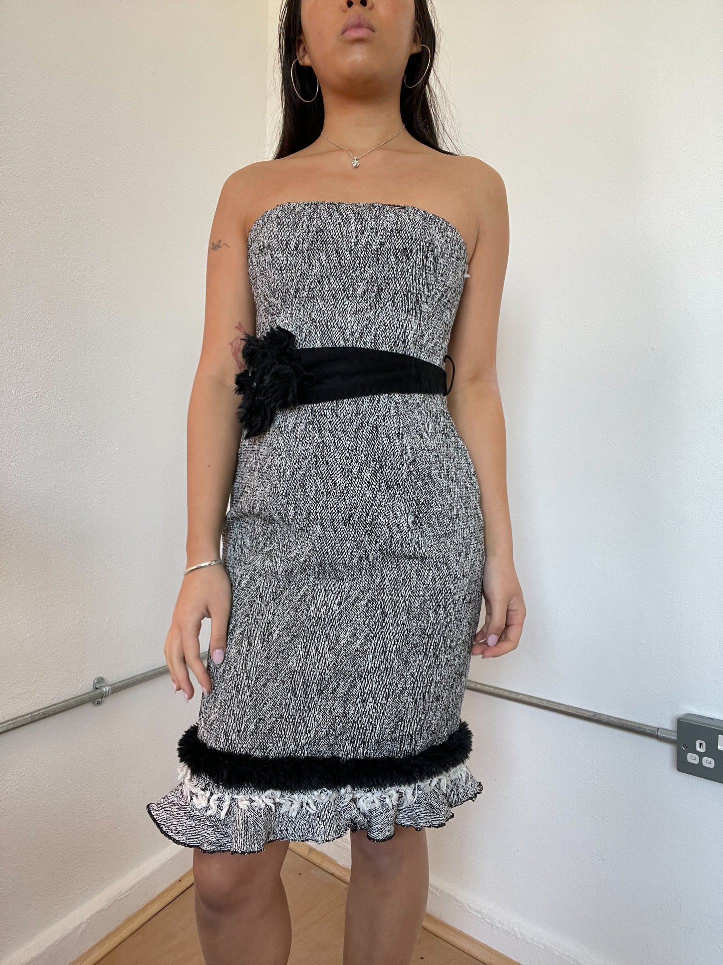 Grey Two Toned Bandeau Midi Dress