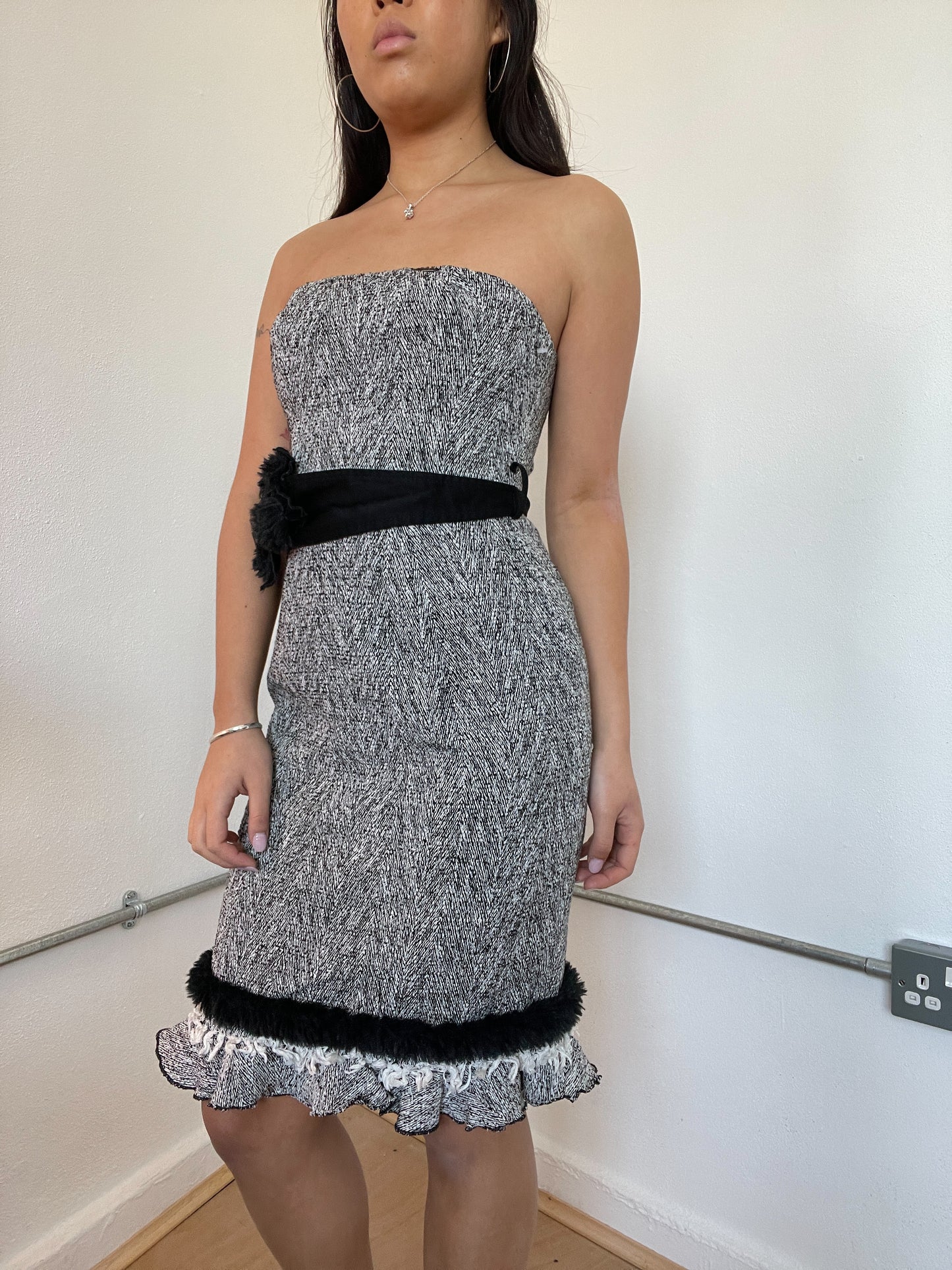 Grey Two Toned Bandeau Midi Dress