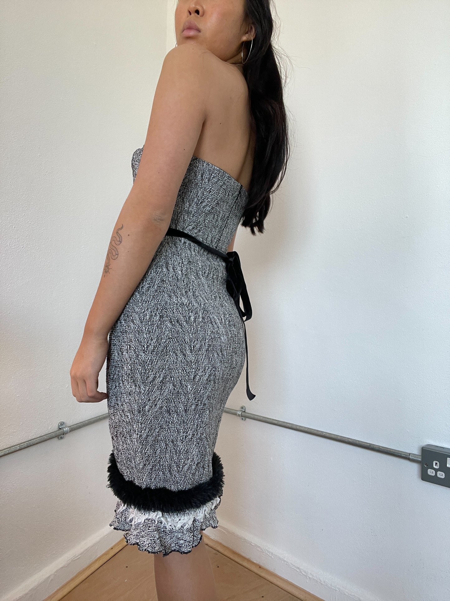 Grey Two Toned Bandeau Midi Dress