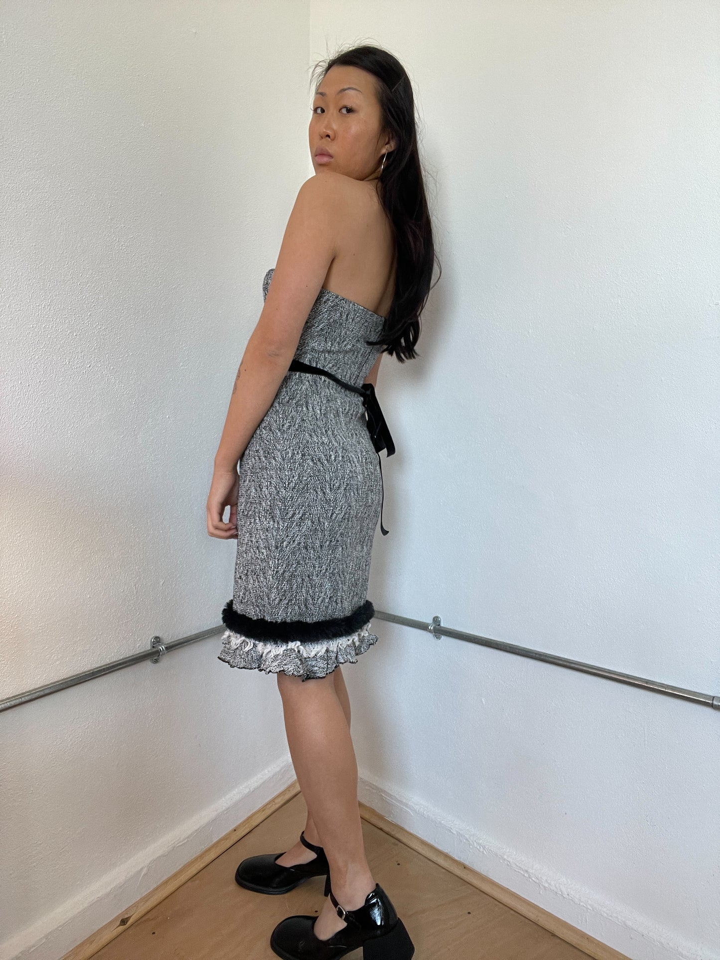 Grey Two Toned Bandeau Midi Dress