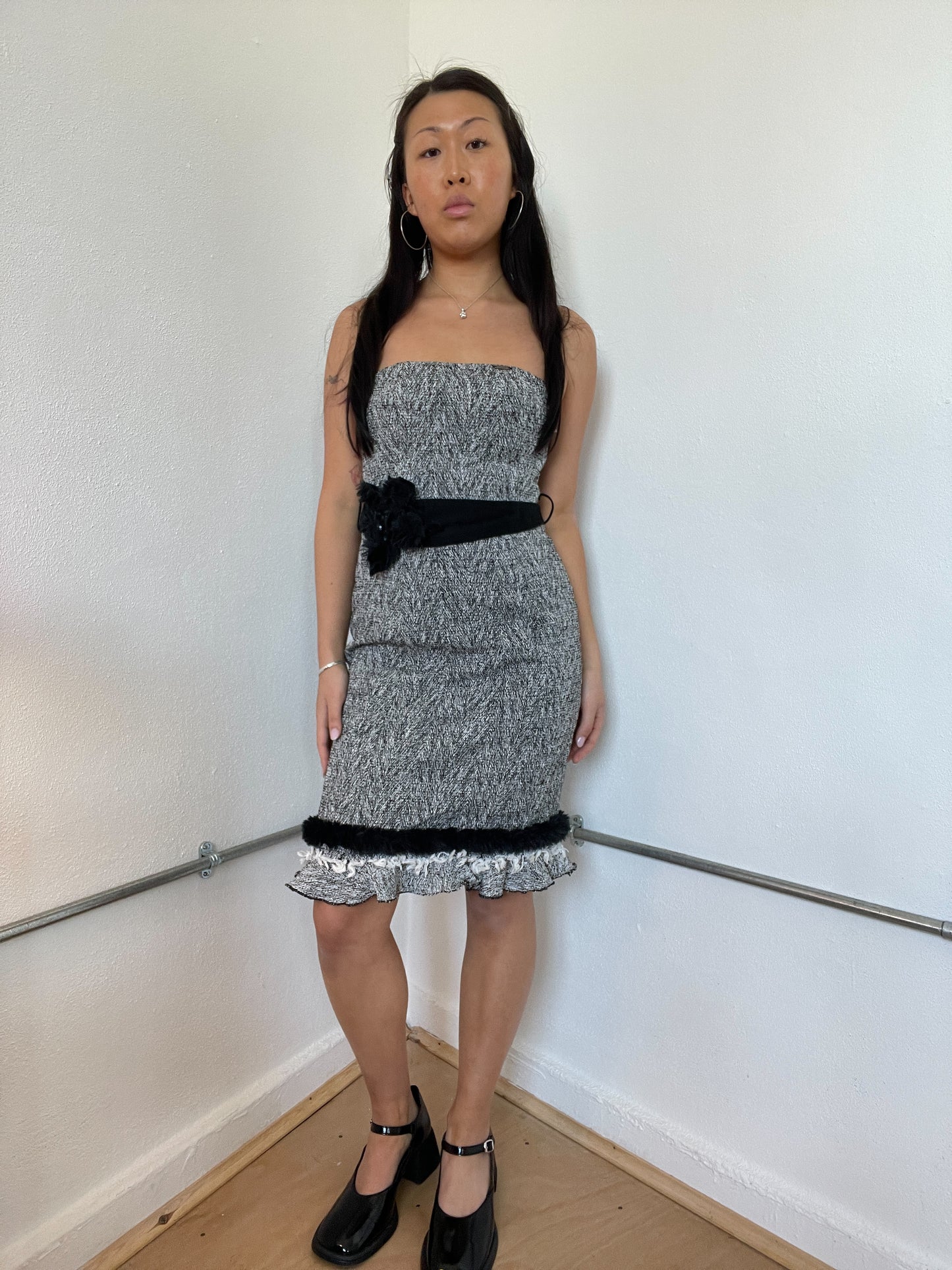 Grey Two Toned Bandeau Midi Dress