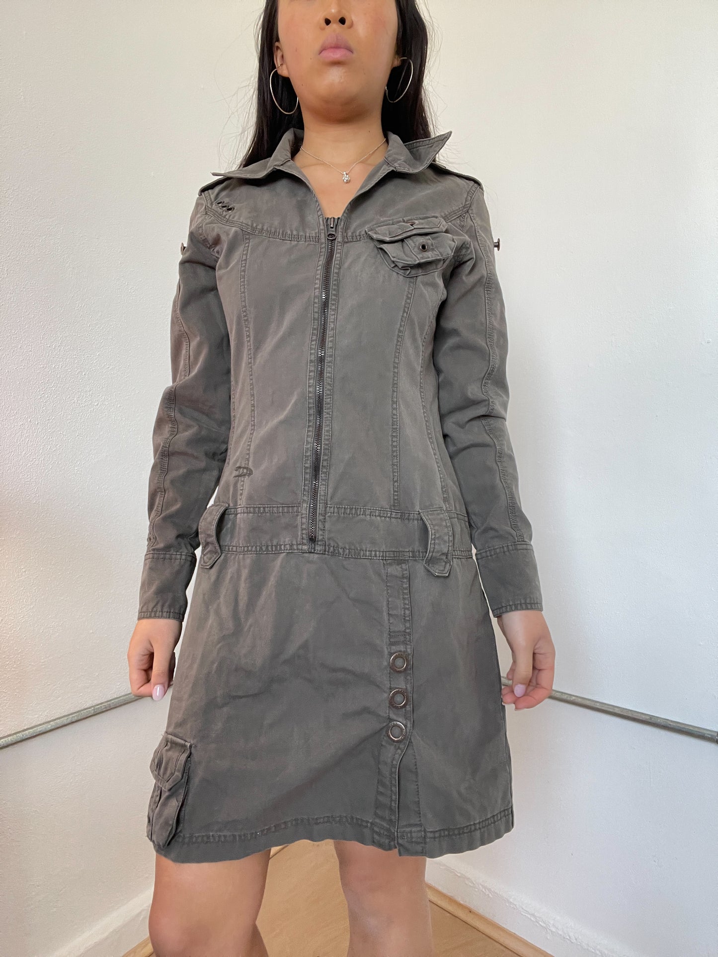 Khaki Green Cargo Utility Dress