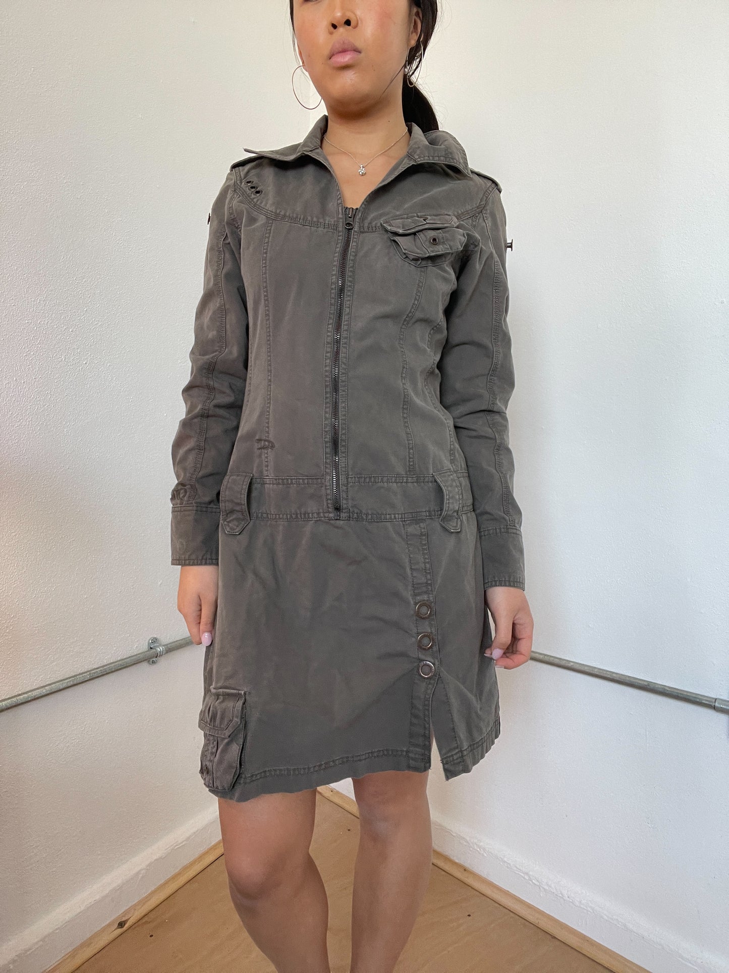 Khaki Green Cargo Utility Dress