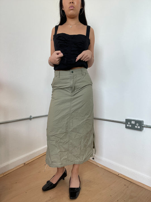 Khaki Green Cargo Maxi Skirt