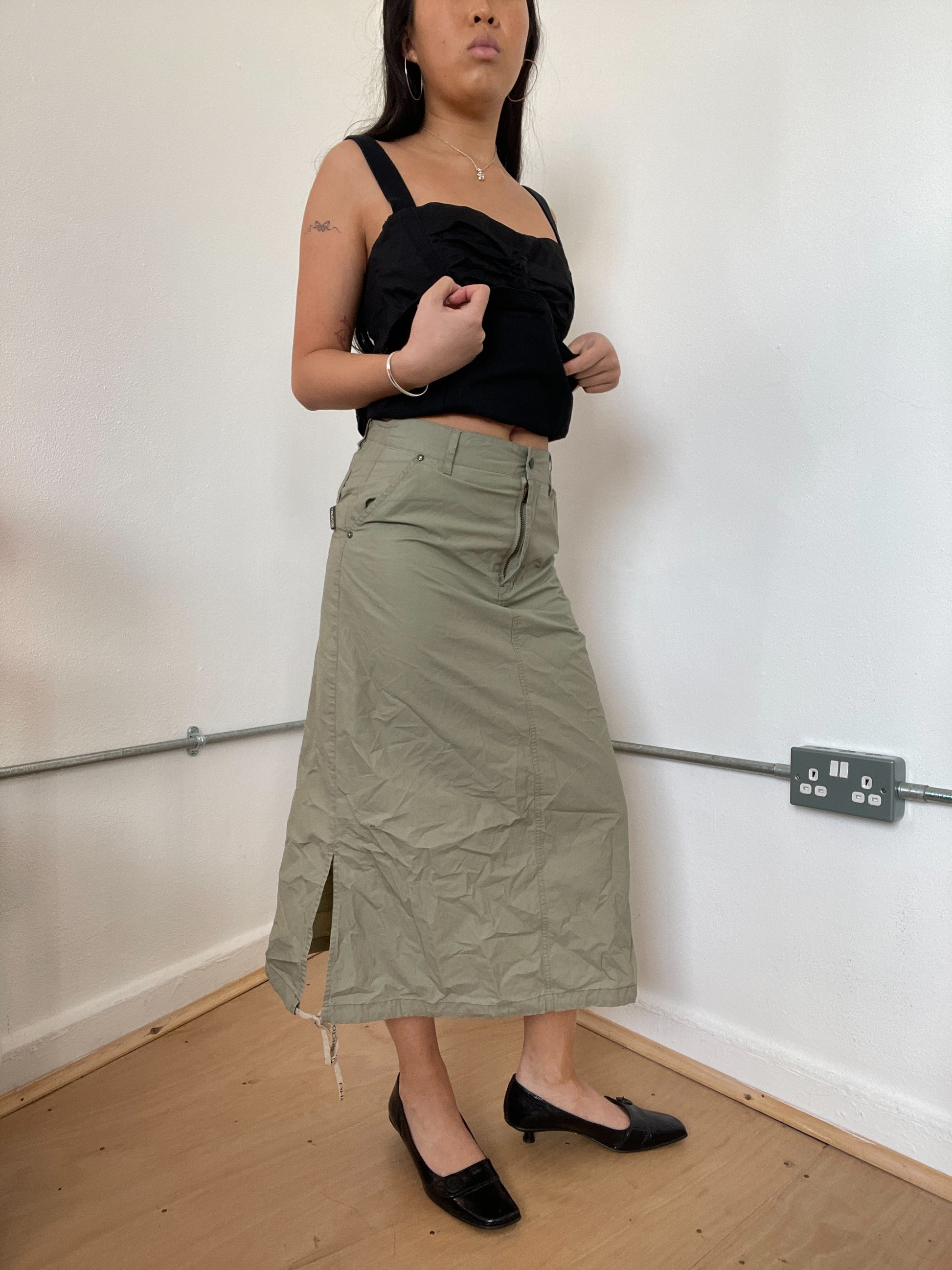 Long Green Utility Skirt Urban Renewal Vintage French Utility Maxi