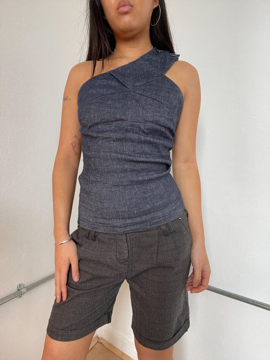 Denim One-Shoulder Asymmetric Vest Top