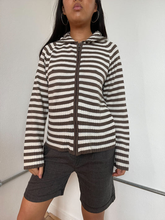 Brown And White Stripy Knitted Jumper