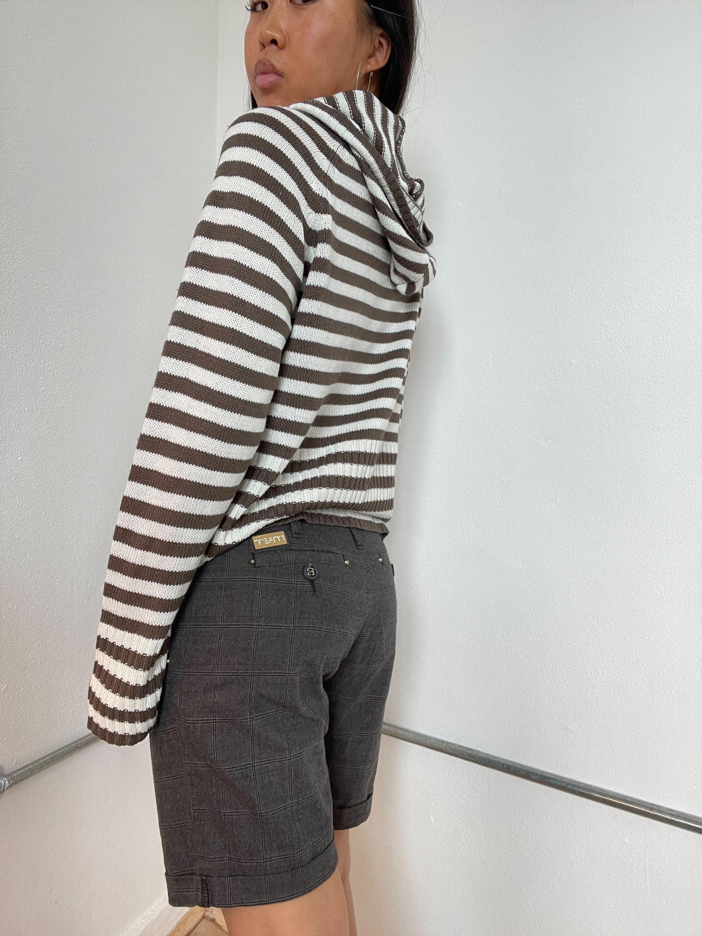 Brown And White Stripy Knitted Jumper