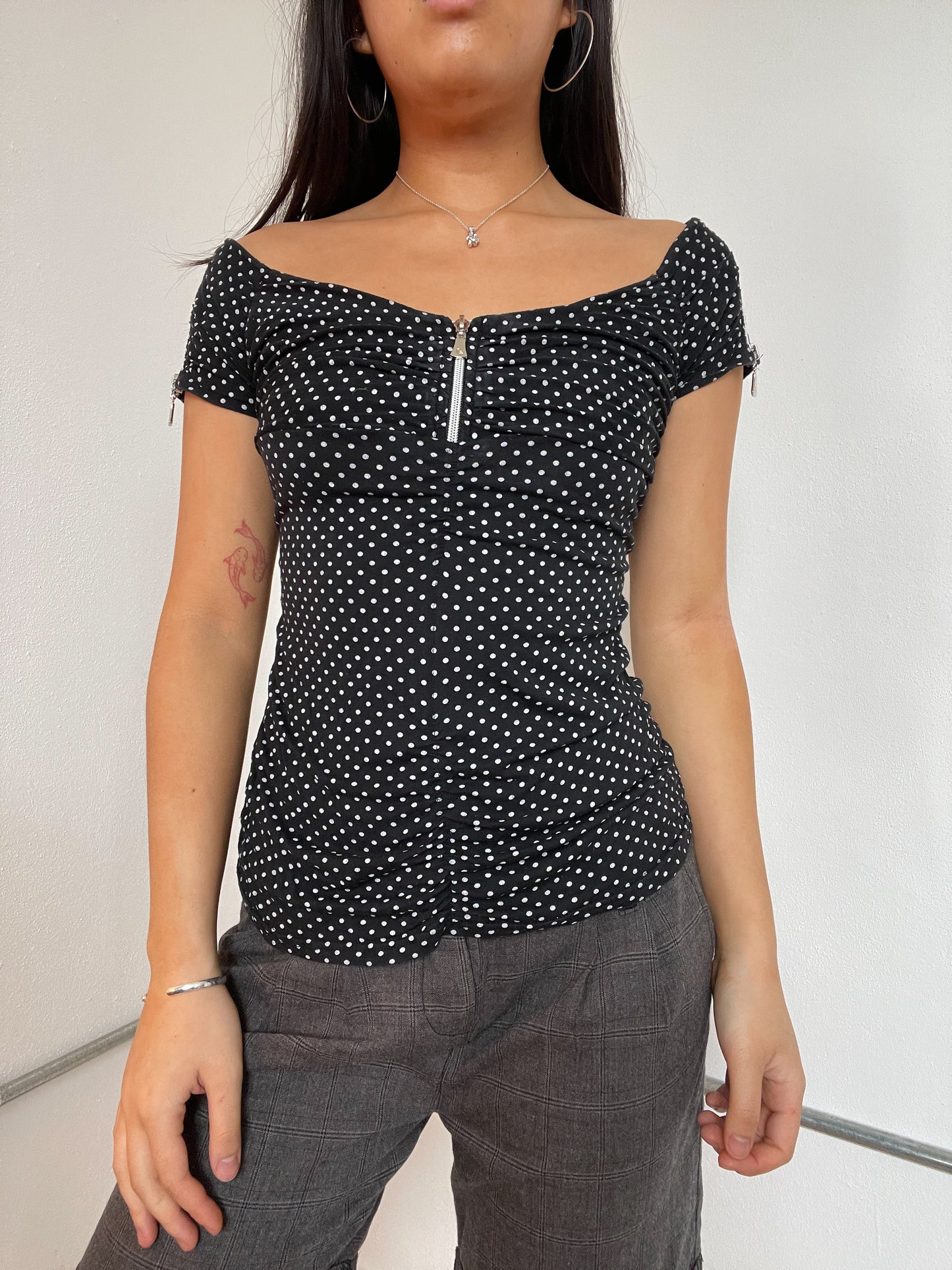 Dot Patterned Off The Shoulder Top