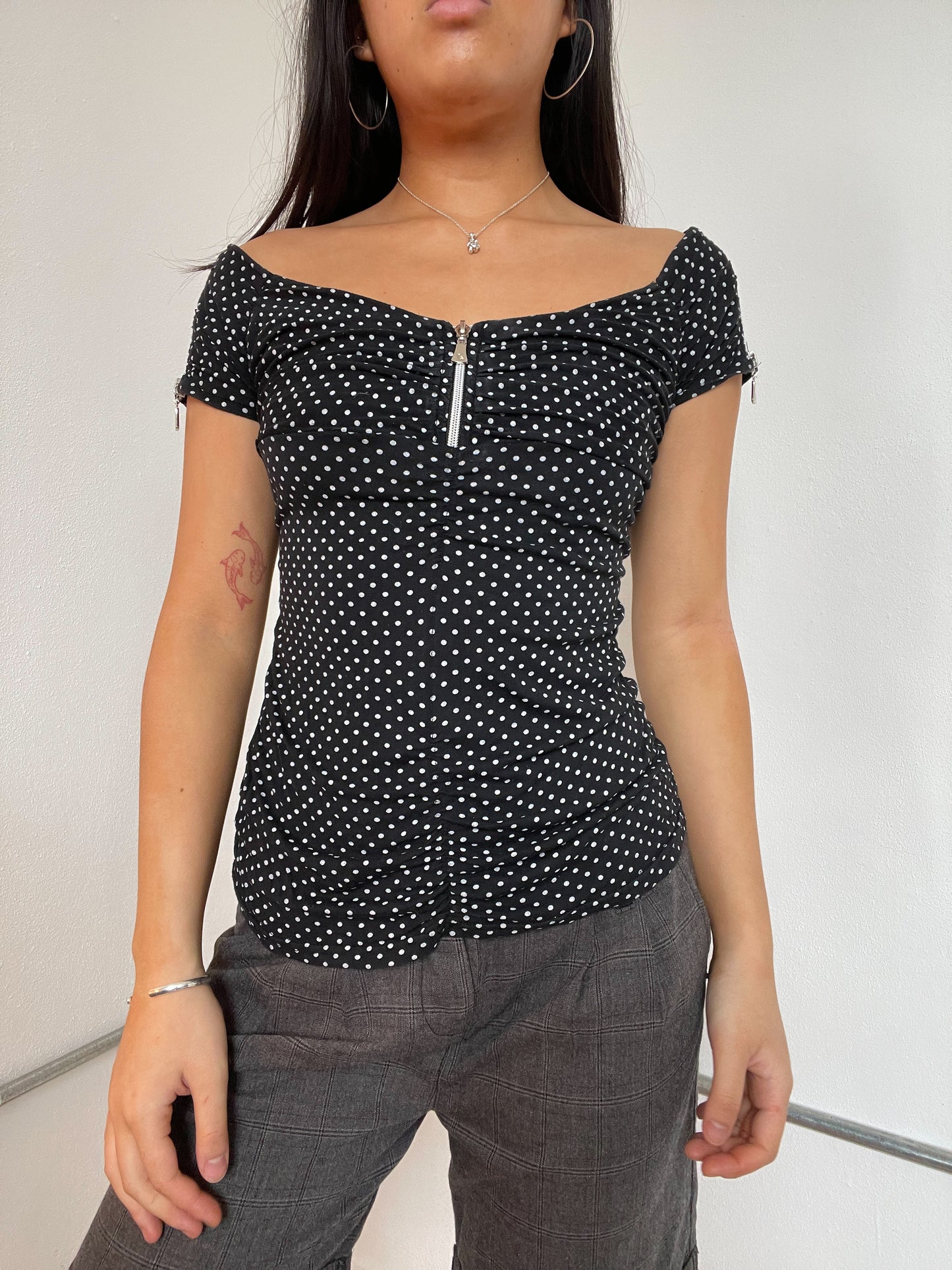 Dot Patterned Off The Shoulder Top