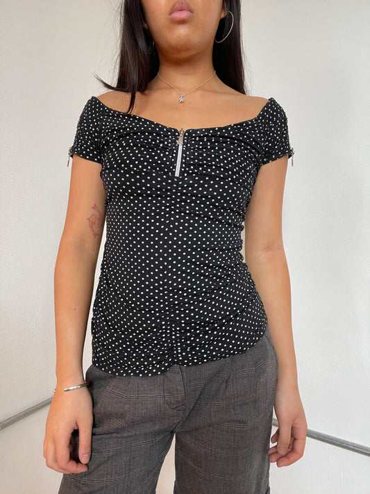 Dot Patterned Off The Shoulder Top