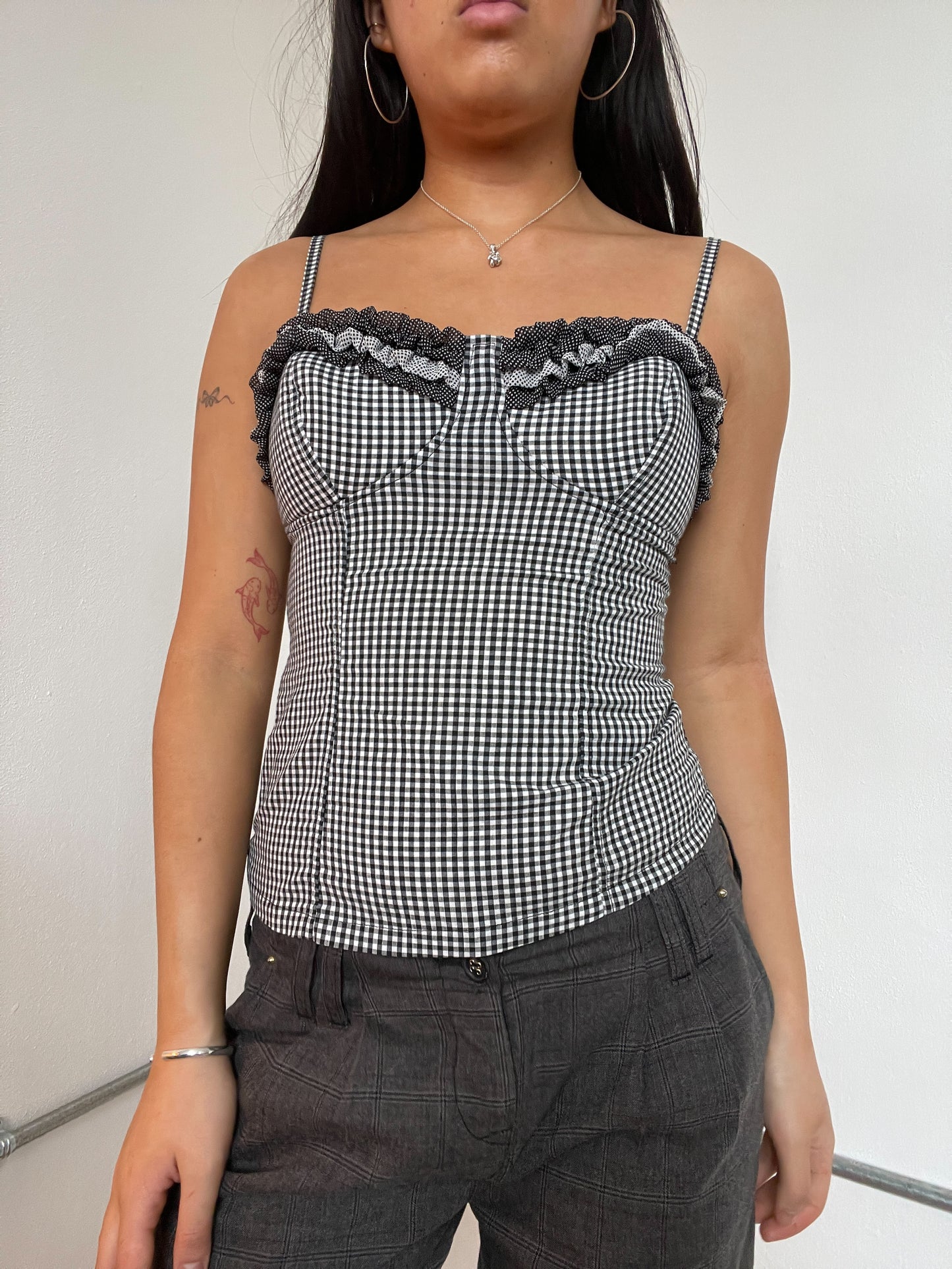 Black And White Checkered Corset Top
