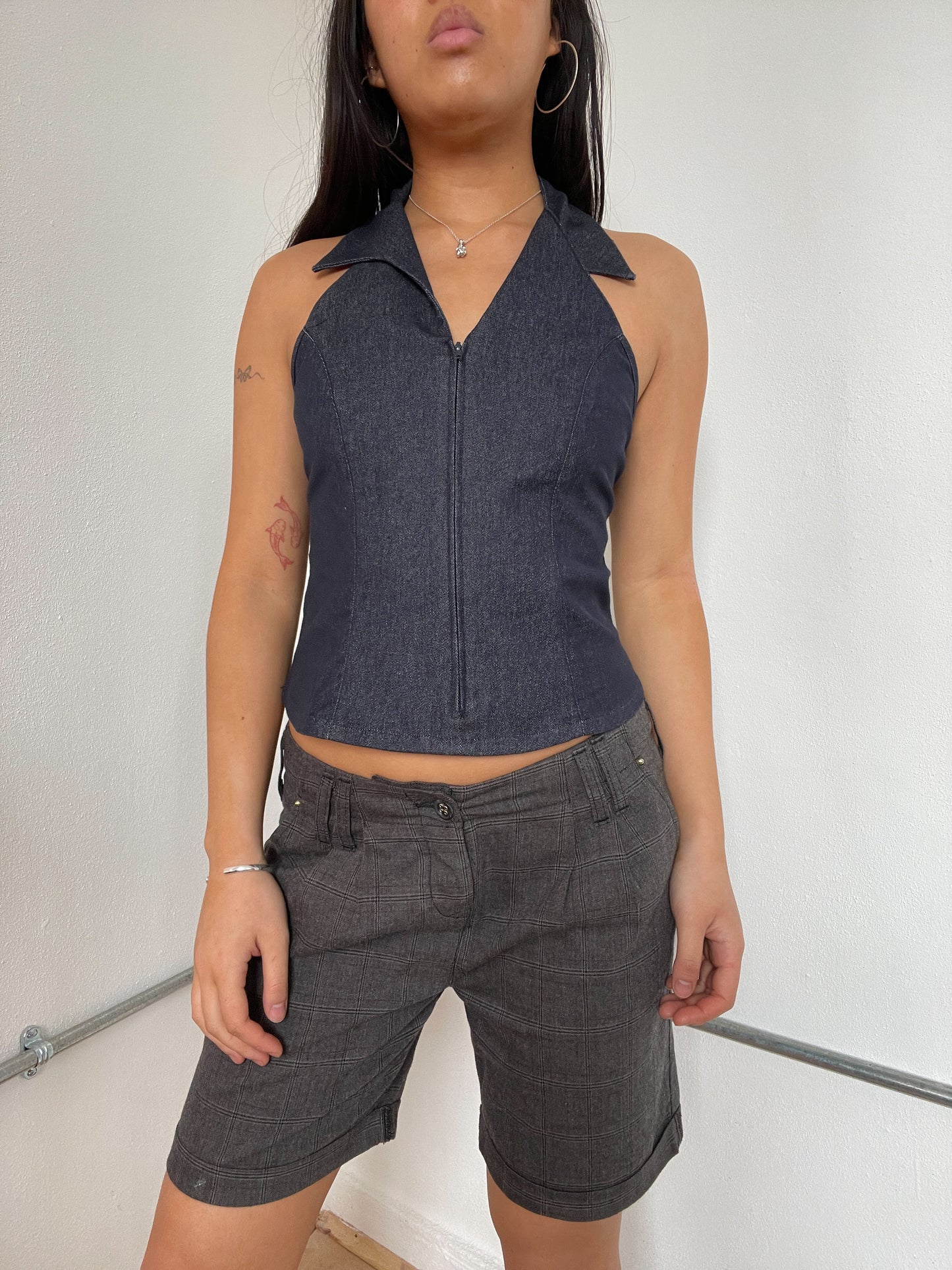 Denim zip up Vest Top