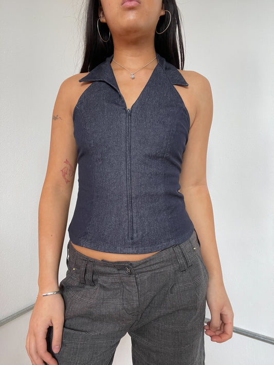 Denim zip up Vest Top