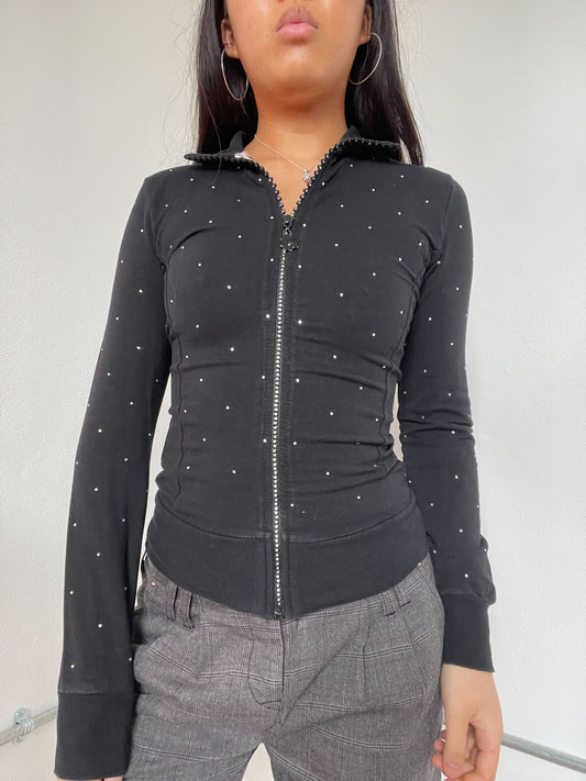 Black Collared Patterned Long Sleeve