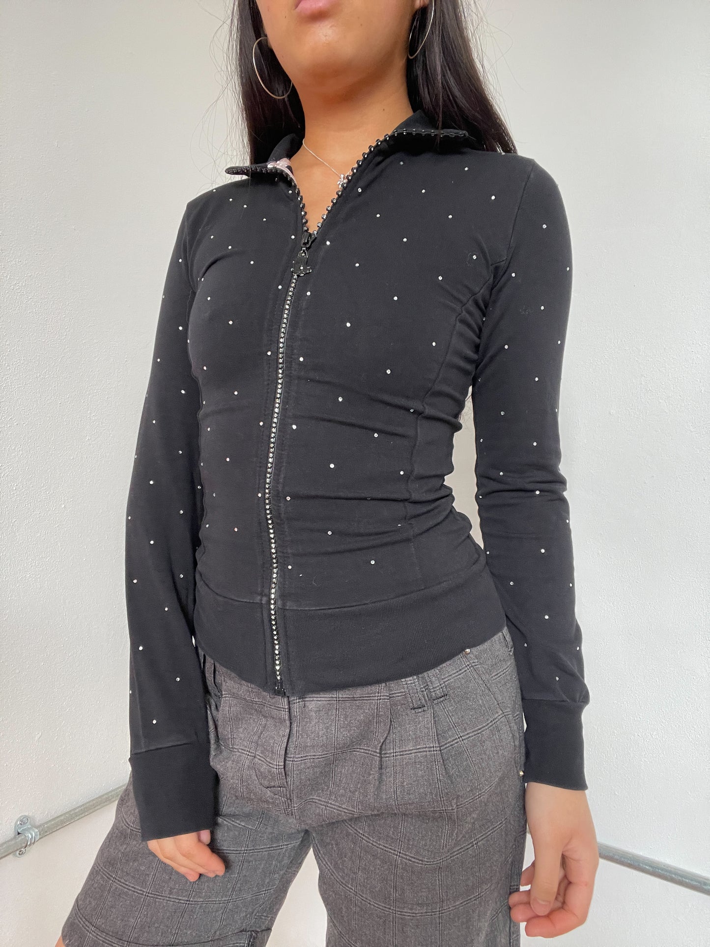 Black Collared Patterned Long Sleeve