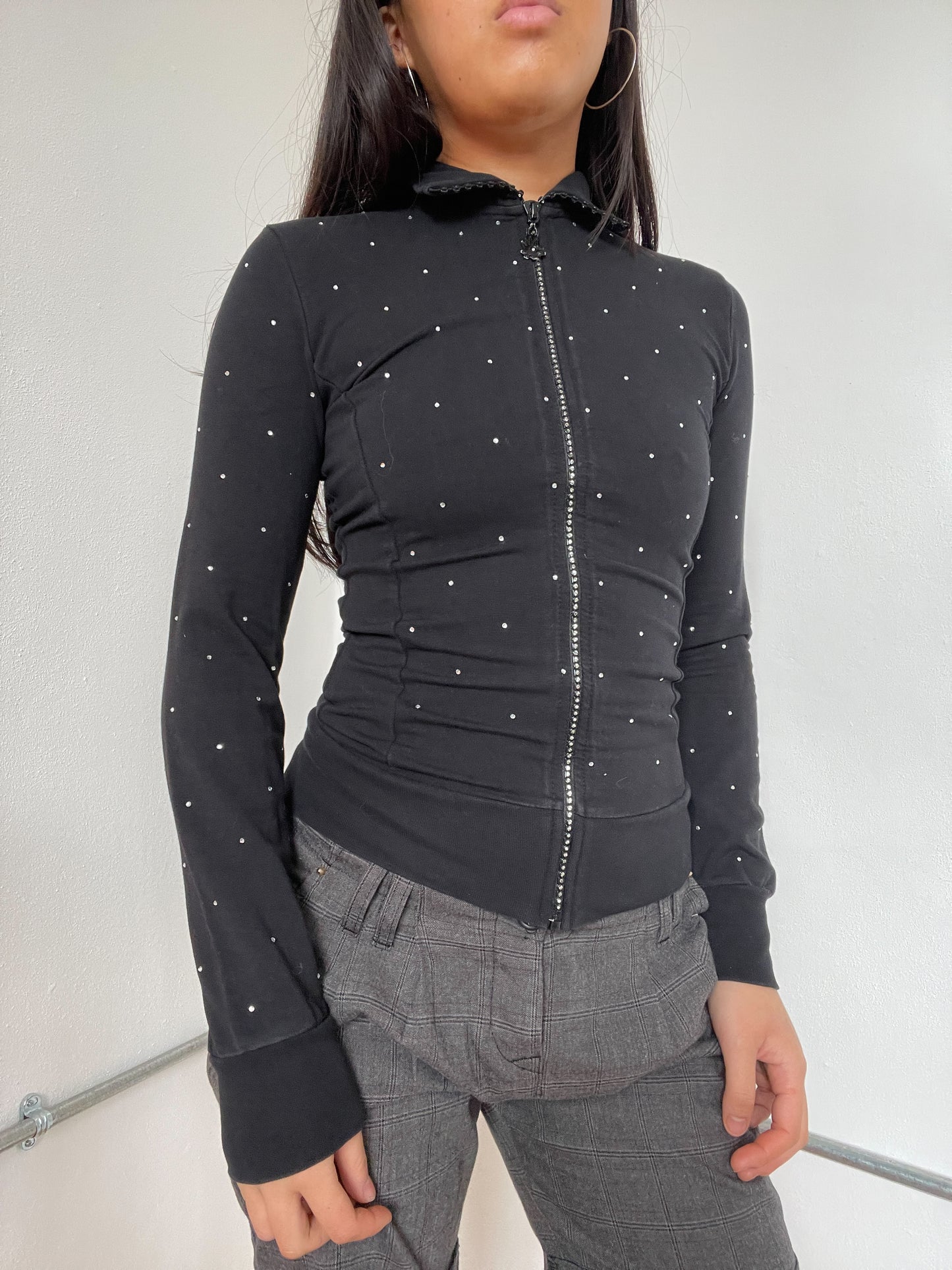 Black Collared Patterned Long Sleeve
