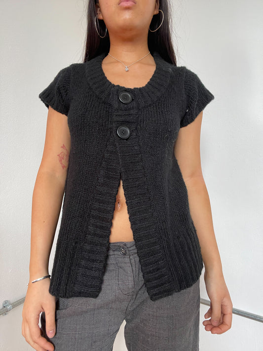Black Knitted Short Sleeve Swing knit cardigan