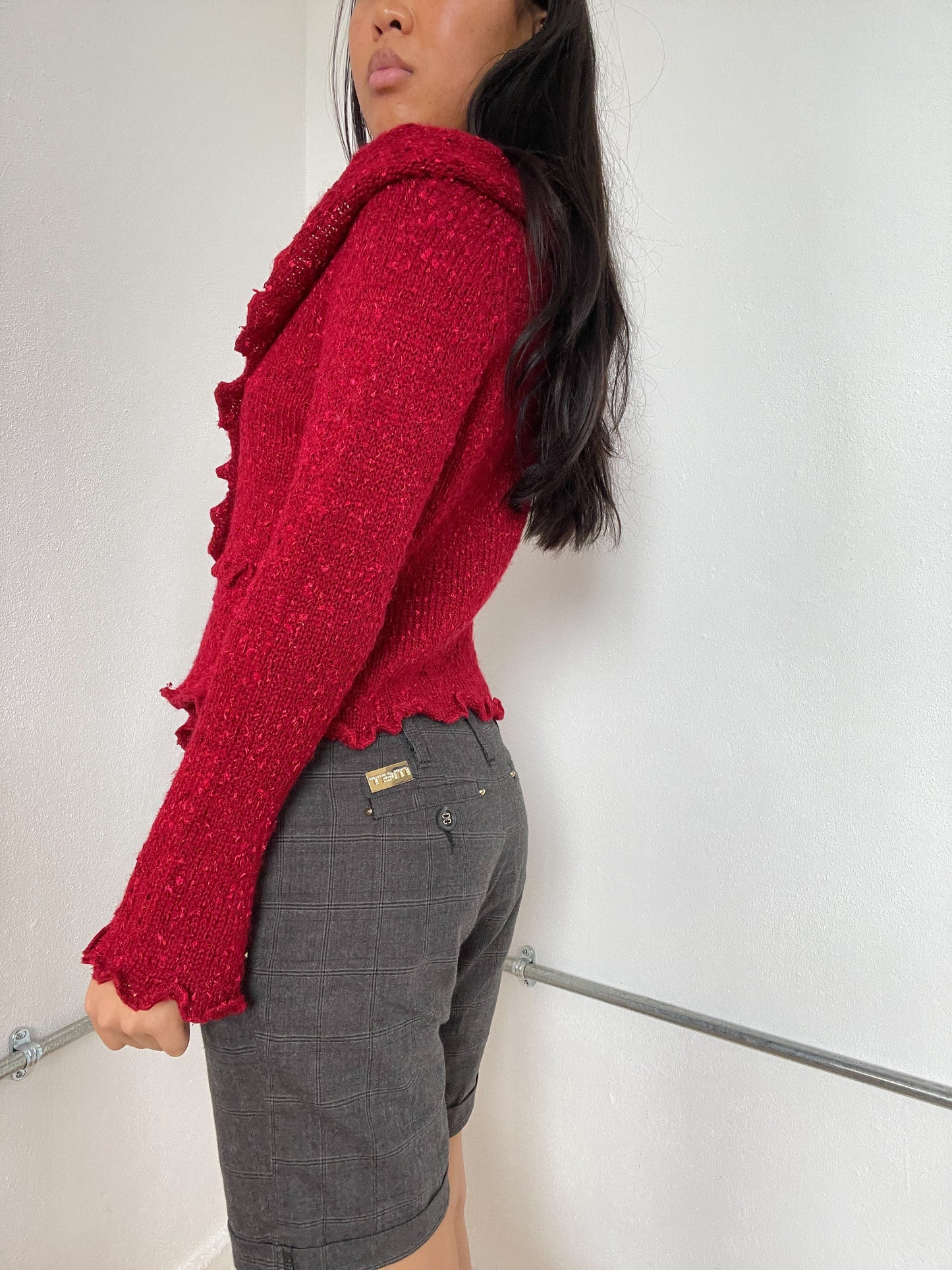 Red Floral Asymmetric Long Sleeve knit jumper