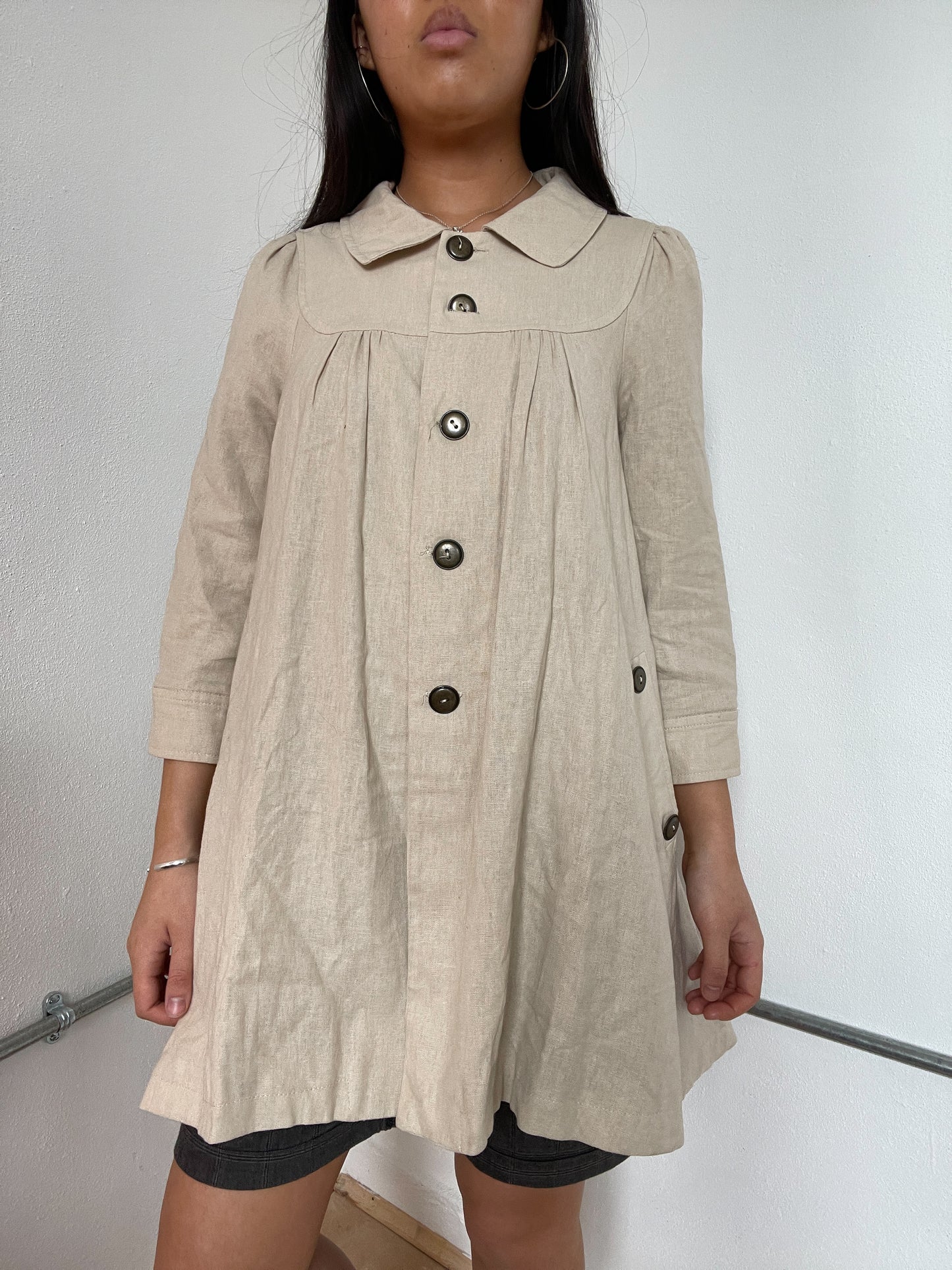Light Cream Collared linen swing jacket