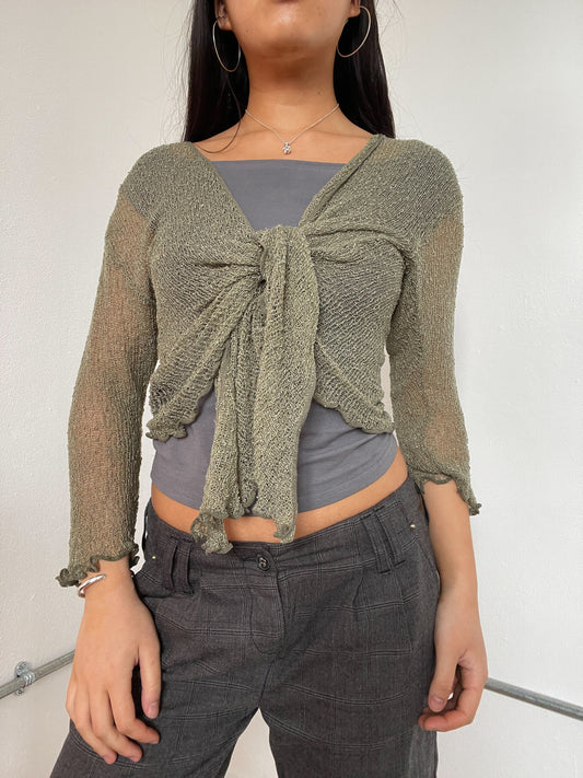 Khaki Green Sheer Tie-Up Top
