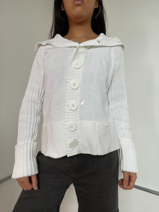 White Ribbed Button Up knit cardigan