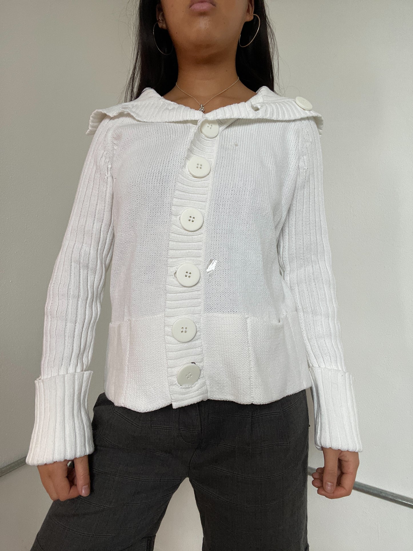 White Ribbed Button Up knit cardigan