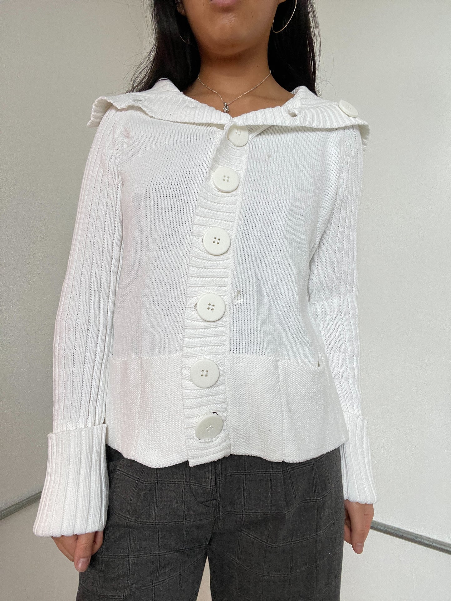 White Ribbed Button Up knit cardigan