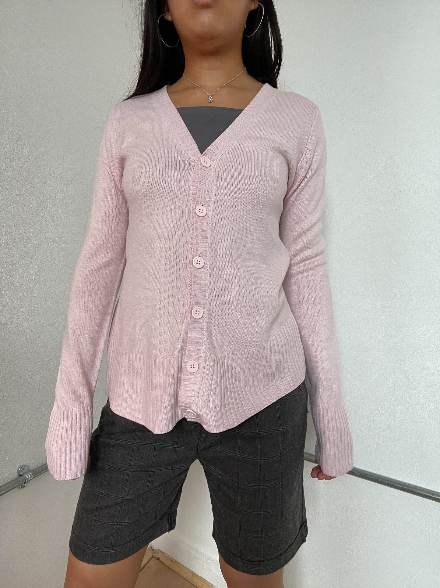 Baby Pink Long Sleeve Button Up Cardigan