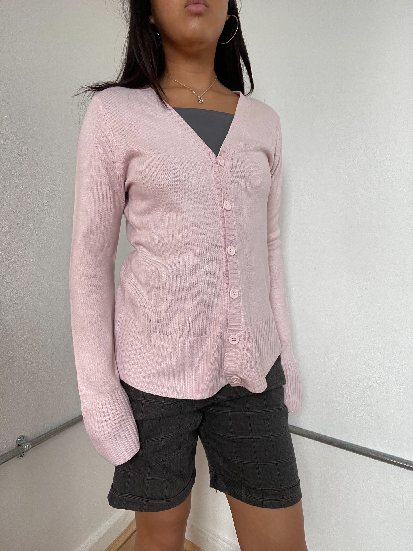 Baby Pink Long Sleeve Button Up Cardigan
