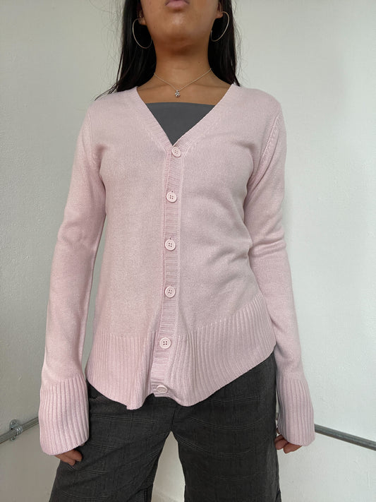 Baby Pink Long Sleeve Button Up Cardigan