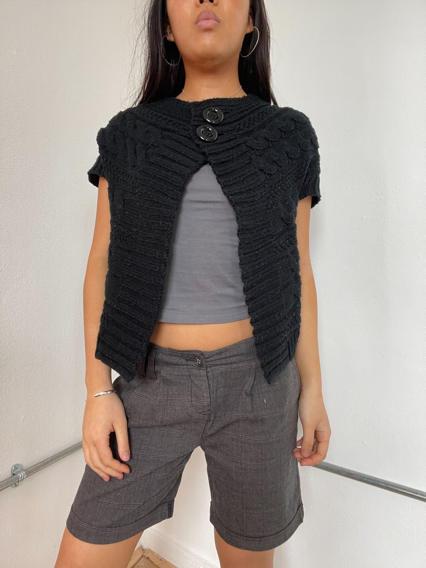 Black Knit Short Sleeve Swing Cardigan