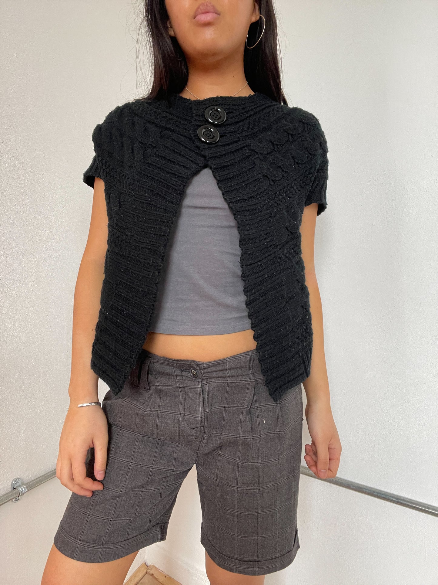 Black Knit Short Sleeve Swing Cardigan