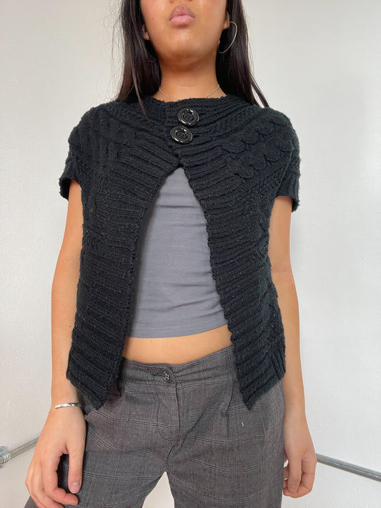 Black Knit Short Sleeve Swing Cardigan