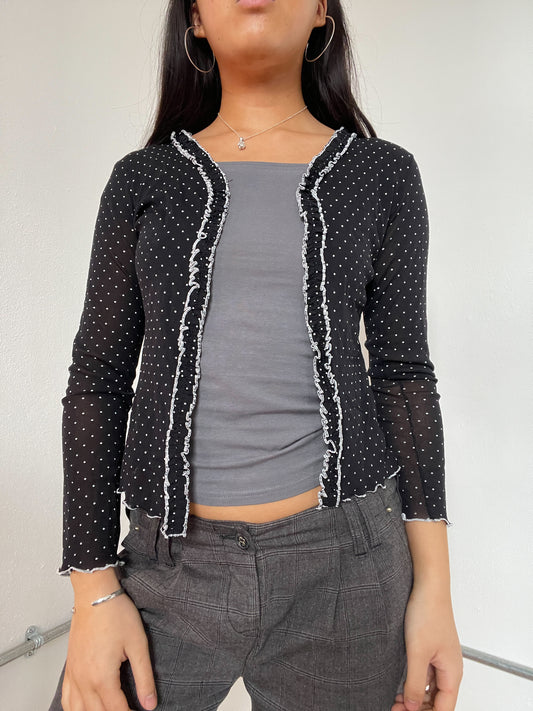 Black Dotted Mesh Cardigan