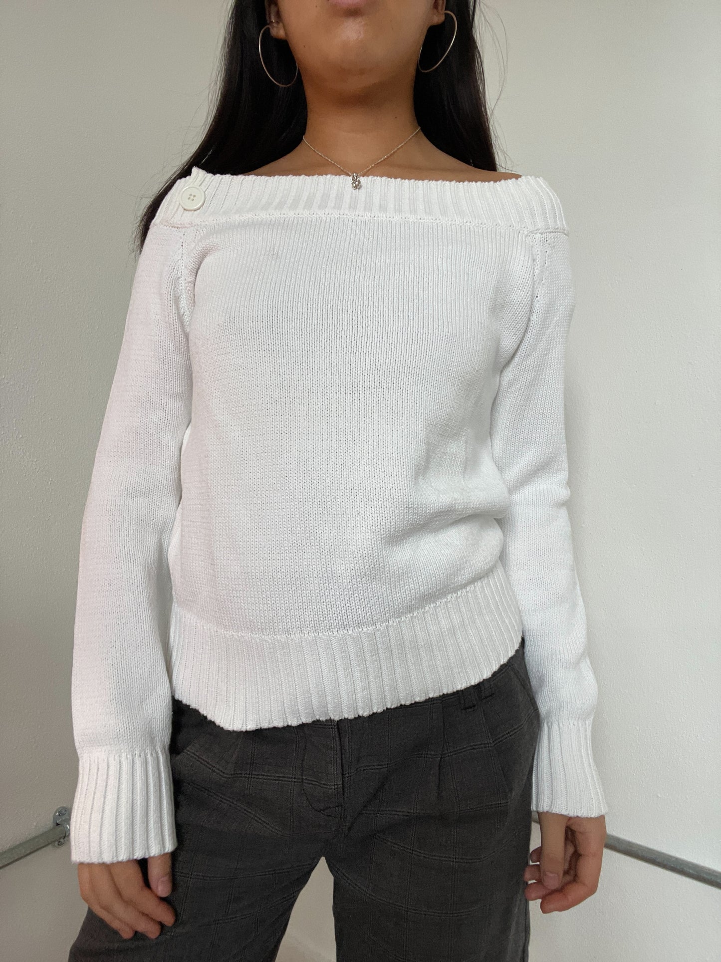 White Bardot Knitted Jumper