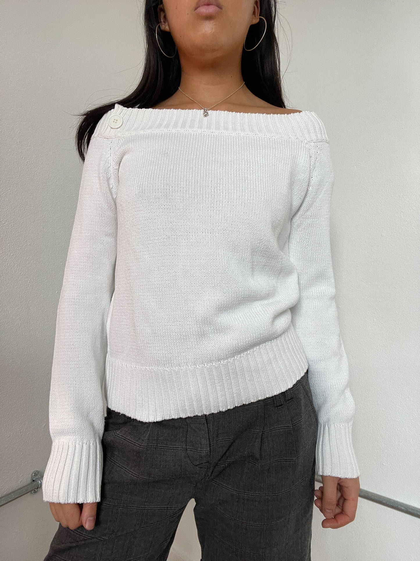 White Bardot Knitted Jumper