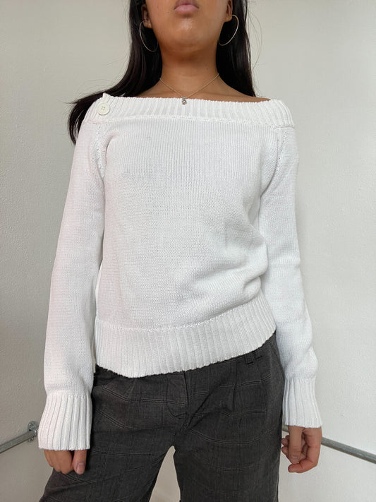 White Bardot Knitted Jumper