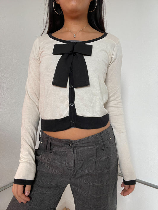 Cream and Black Knit Button Up
