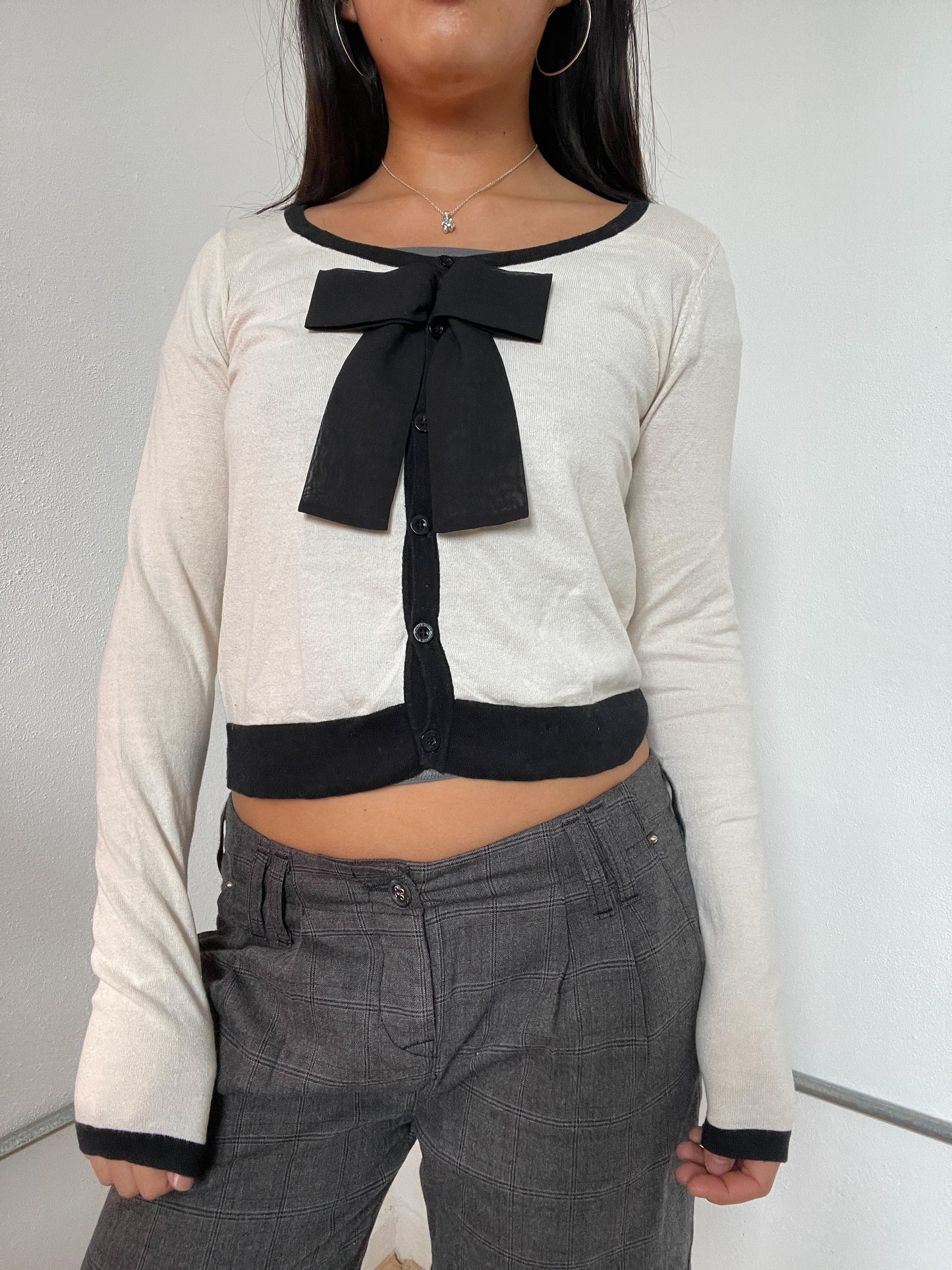 Cream and Black Knit Button Up