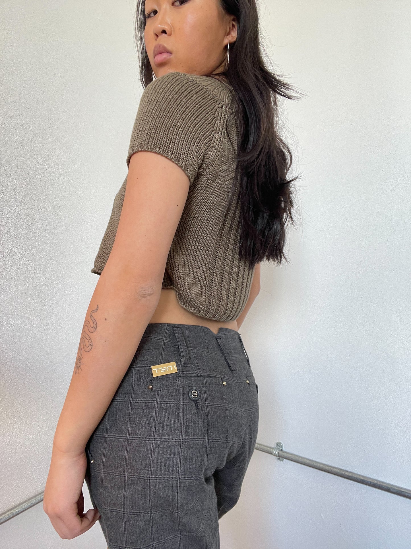 Brown Knitted Button Up Swing Top