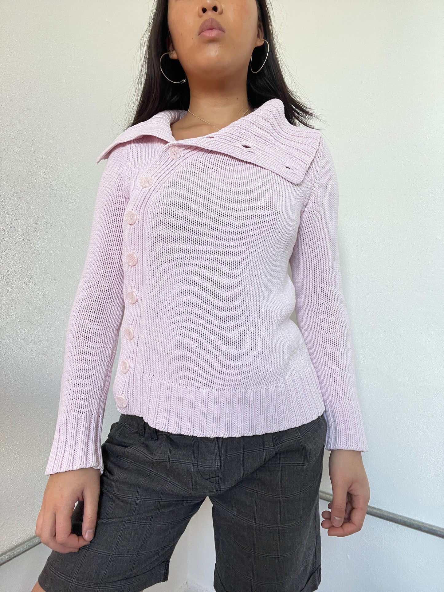Baby Pink Asymmetric Long Sleeve Knit jumper