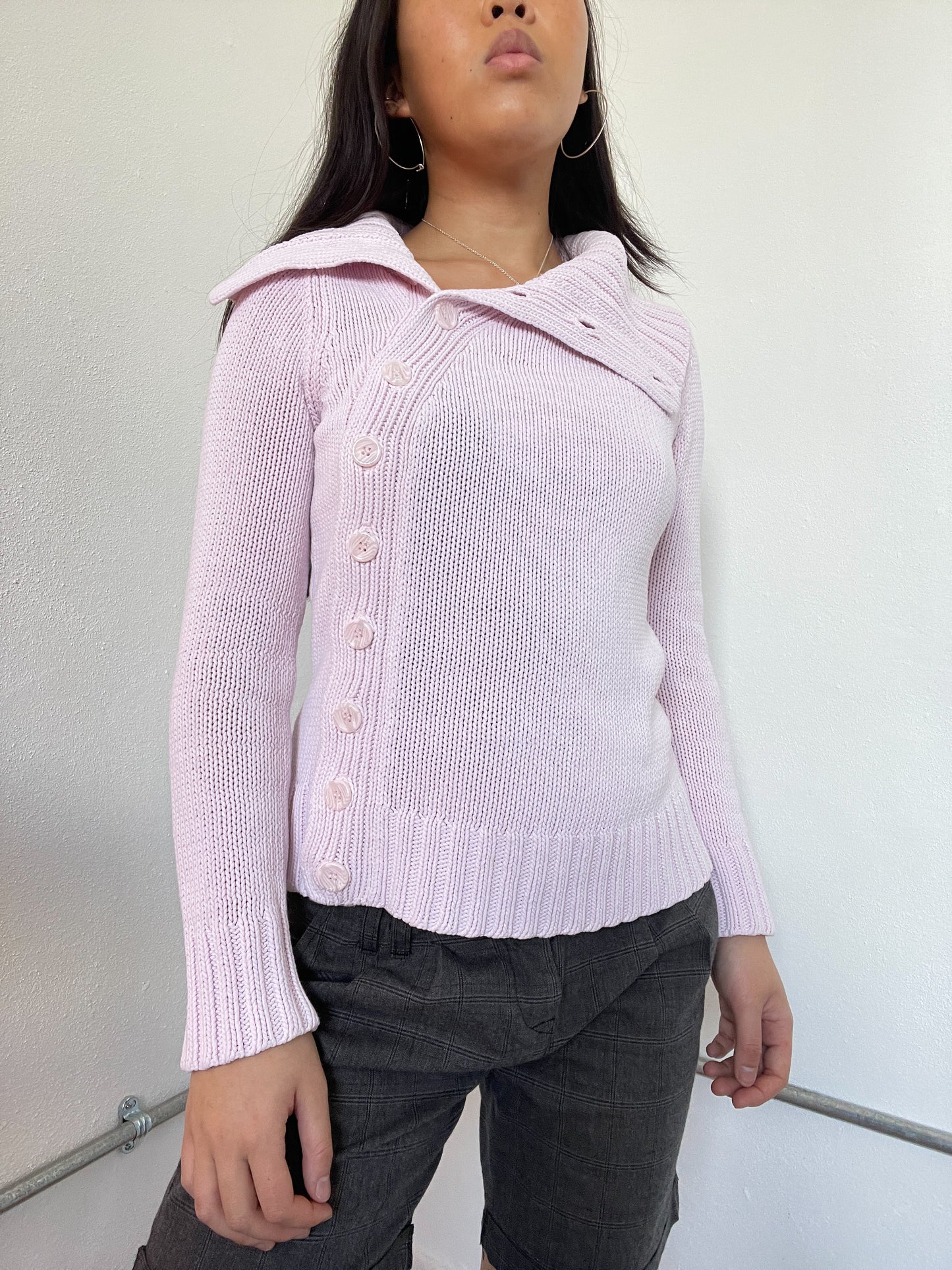Baby Pink Asymmetric Long Sleeve Knit jumper