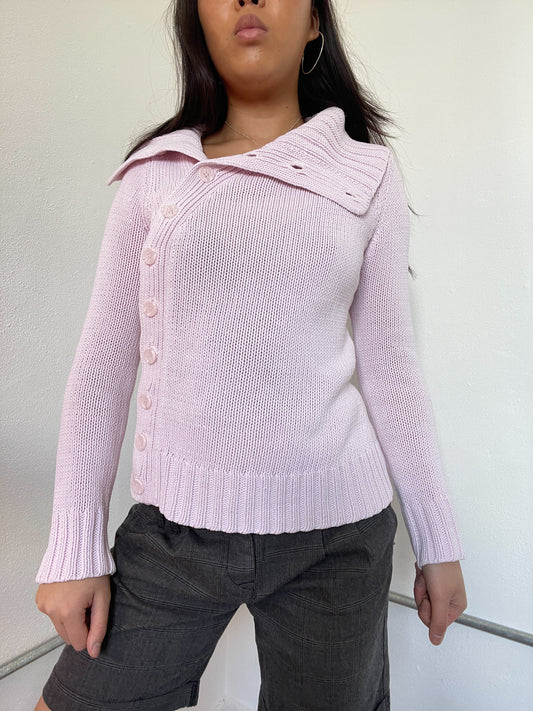 Baby Pink Asymmetric Long Sleeve Knit jumper