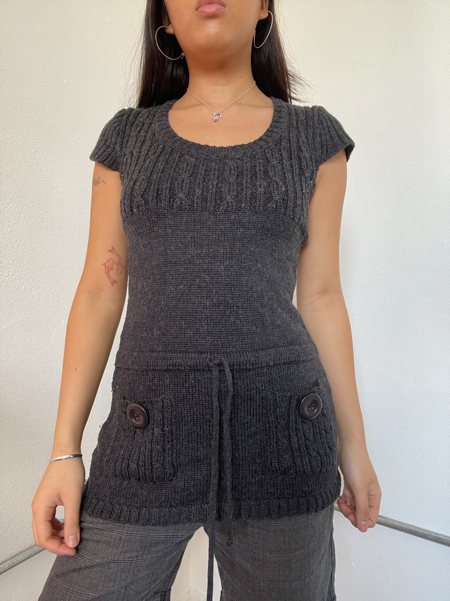 Dark Grey Knitted Dress Tunic Top