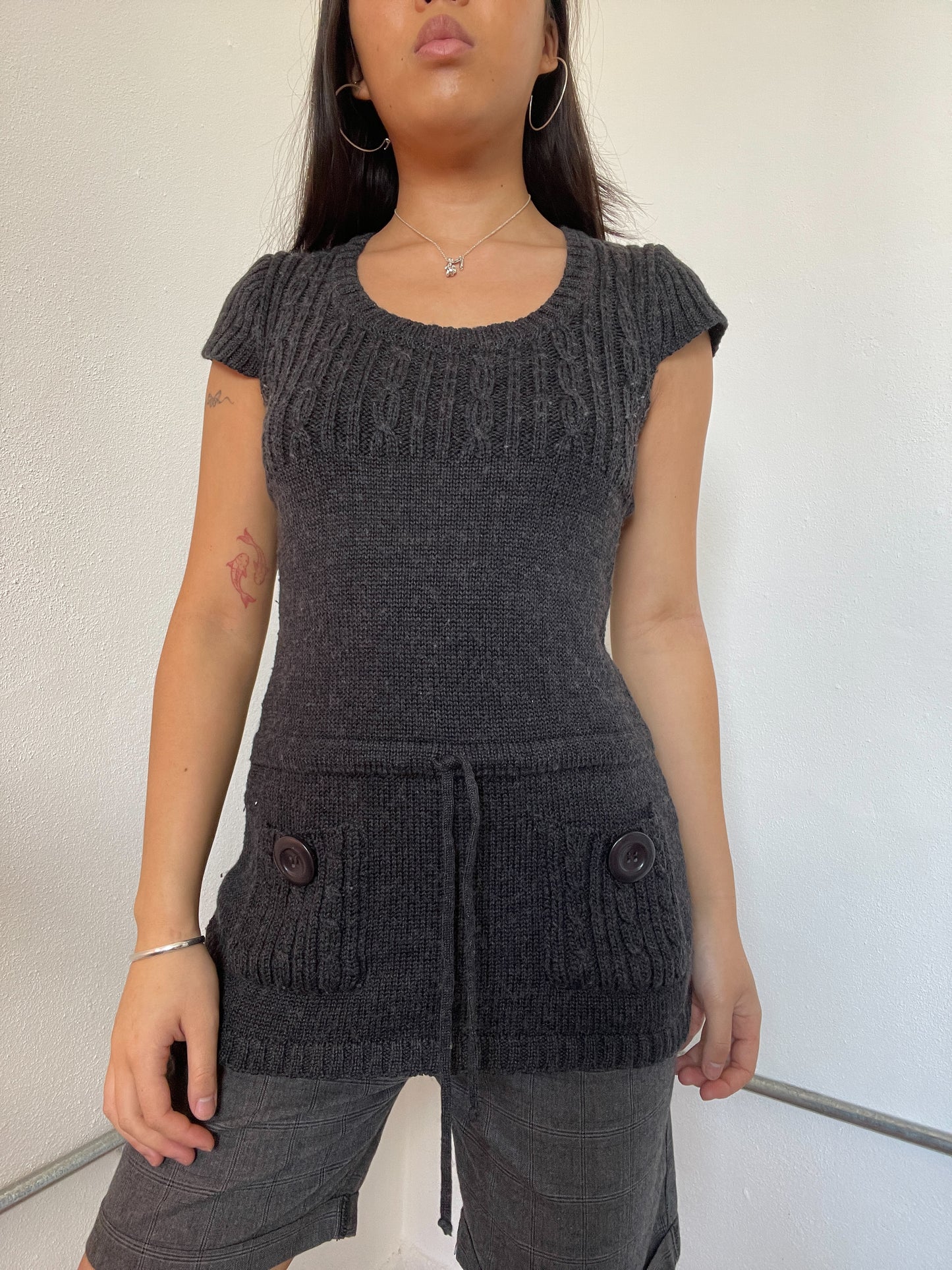 Dark Grey Knitted Dress Tunic Top