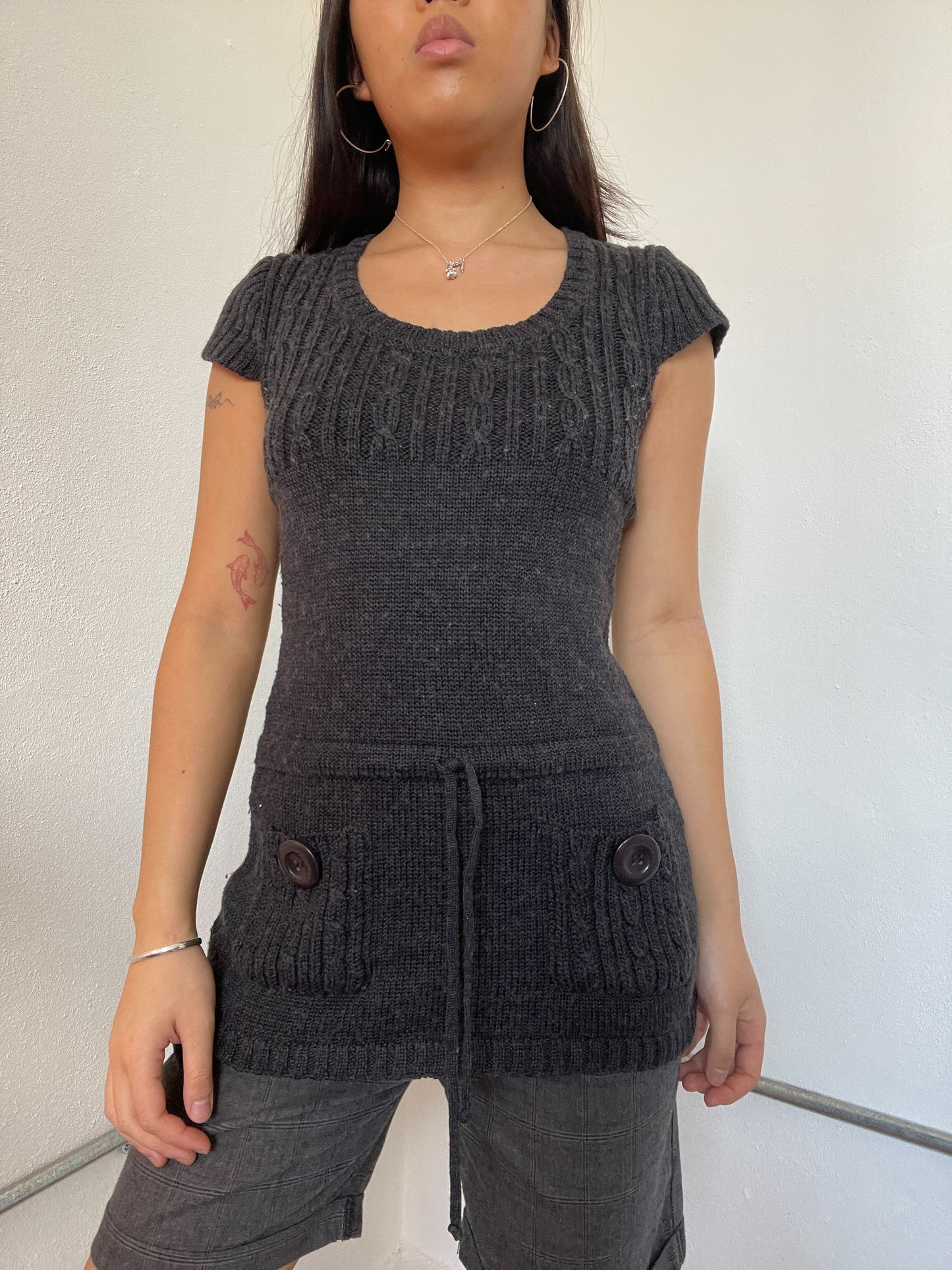 Dark Grey Knitted Dress Tunic Top