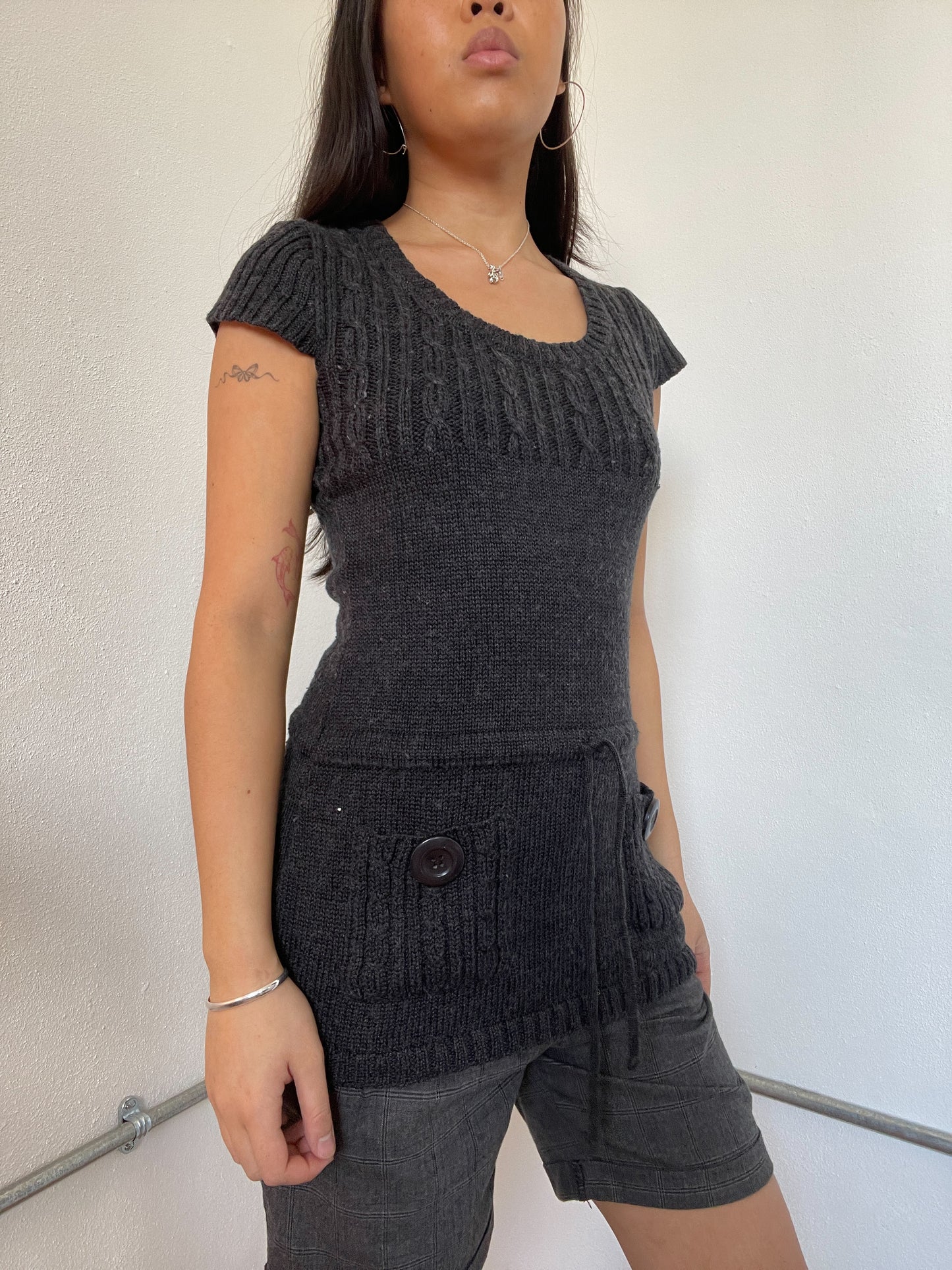 Dark Grey Knitted Dress Tunic Top